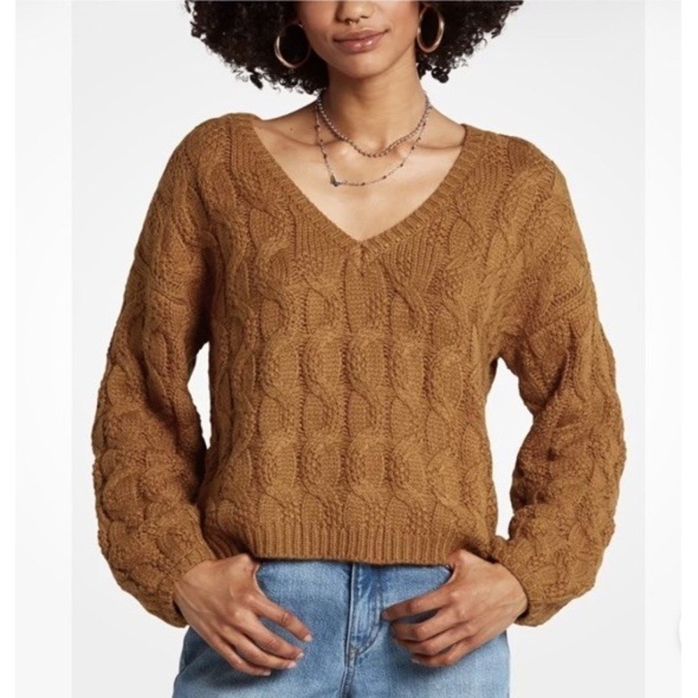 Volcom Bingable Cropped Cable Knit Sweater Sz Small Bronze Caramel Cozy Coastal